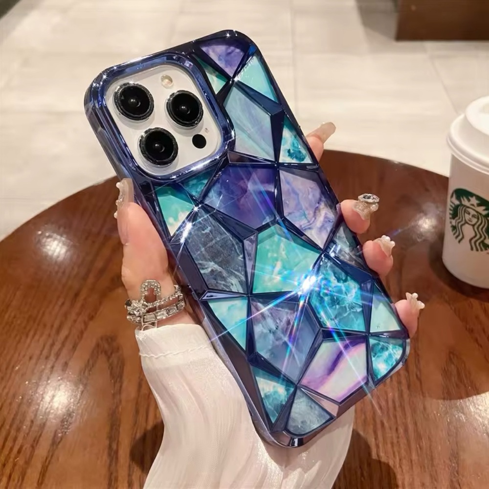 Crystal Geometric iPhone 15 Pro Case - Blue